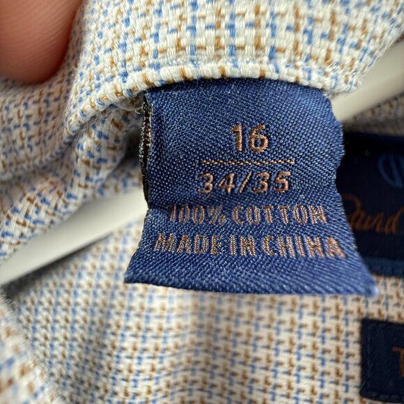 David Donahue Blue Brown Short Sleeve 16 Trim Check Cotton Button Up Shirt Men - Picture 10 of 13